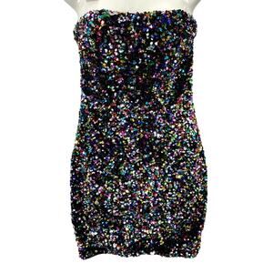 Miss Floral Bandeau Bodycon Fully Sequin Mini Dress